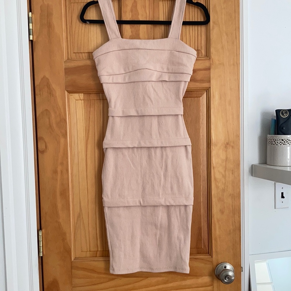Nude fitted midi dress